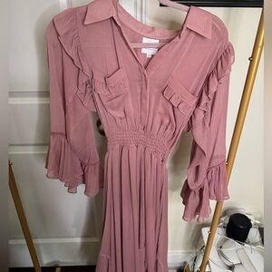 MISA Dusty Rose Ruffle V-Neck Dress